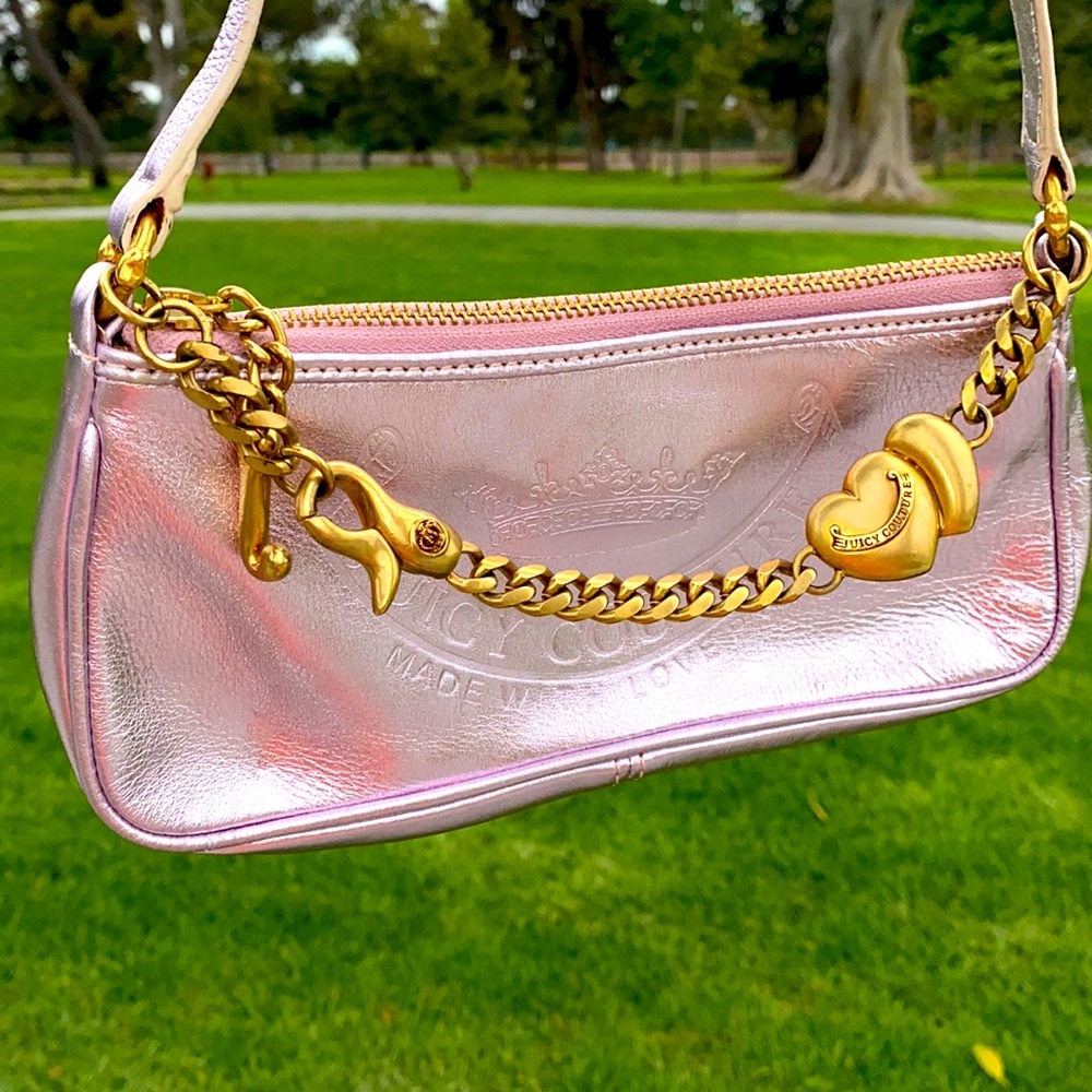 Y2K Juicy Couture BABY PINK SHOULDER BAG SATCHEL BAGUETTE PURSE BARBIE PINK